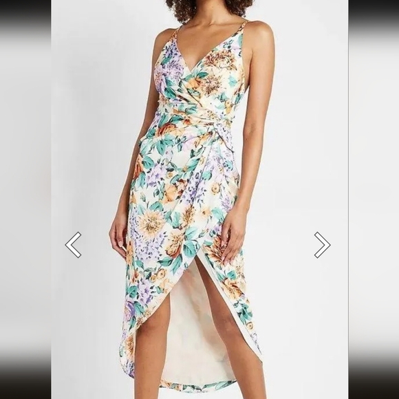Express Floral Satin Twist High Low Dress, Size Small - Picture 1 of 13